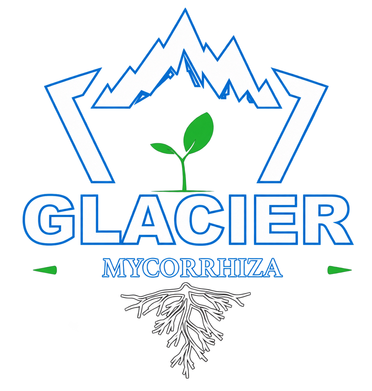 Glacier Mycorrhiza — mountain, sprout and roots logo